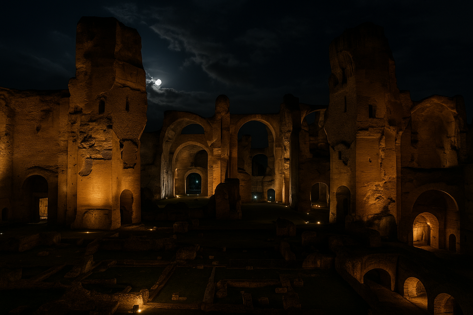 Notturno Imperiale: le Terme di Caracalla si risvegliano di sera tra rovine illuminate e misteri sotterranei