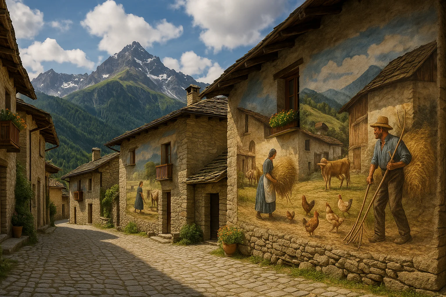 Usseaux, il borgo piemontese dei murales dove la storia contadina è dipinta sulle pareti